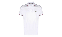 Striped Trim SS Polo Collar T-shirt "Brilliant White" MON59