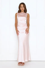 Crystal Shine Satin Maxi Dress Pink