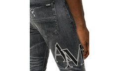 Embroidered Staggered Logo Jeans "Storm Grey Black White" AW23MDS008 516