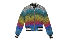 Silk Rainbow Leopard Bomber Jacket "Black" WOBOM-SLRBLW