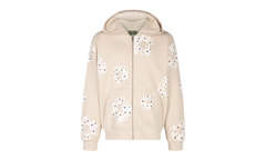 Rhinestone Cotton Wreath Zip Hoodie "Oatmeal" DT027