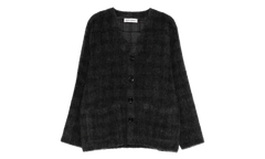Hairy Wool Cardigan "Fuzzed Plum Check" M2263CF