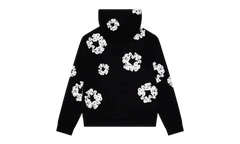 Cotton Wreath Rhinestone Studded Zip Hooded Sweatshirt "Black White" DT591