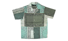 Short Sleeve Bandana Print Silk Button Up Shirt "Green" Y0M06227SE GREE