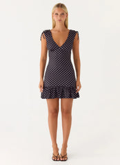 Acacia Mini Dress - Black Polkadot