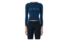 Long-Sleeve Fitted Crew Neck Top WMNS "Washed Navy" 856861 TTVL3 8806