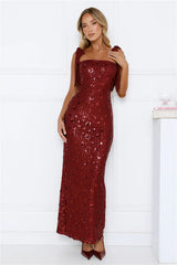 Bright Stars Sequin Maxi Dress Burgundy