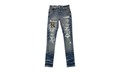 Leather Staggered Logo Jeans "Vintage Indigo Multi" AW23MDS021 875