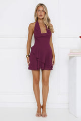 Be There Tonight Halter Mini Dress Plum