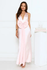 Beauty Hours Halter Satin Maxi Dress Pink