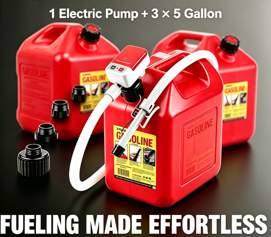 Fuel Storage Kit with Automatic Electric Pump-3×5 Gallon + Pump