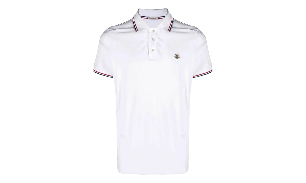 Striped Trim SS Polo Collar T-shirt "Brilliant White" MON59