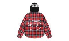 HOODED ZIP FLANNEL SHIRT JACKET "Red Plaid" SP5der284