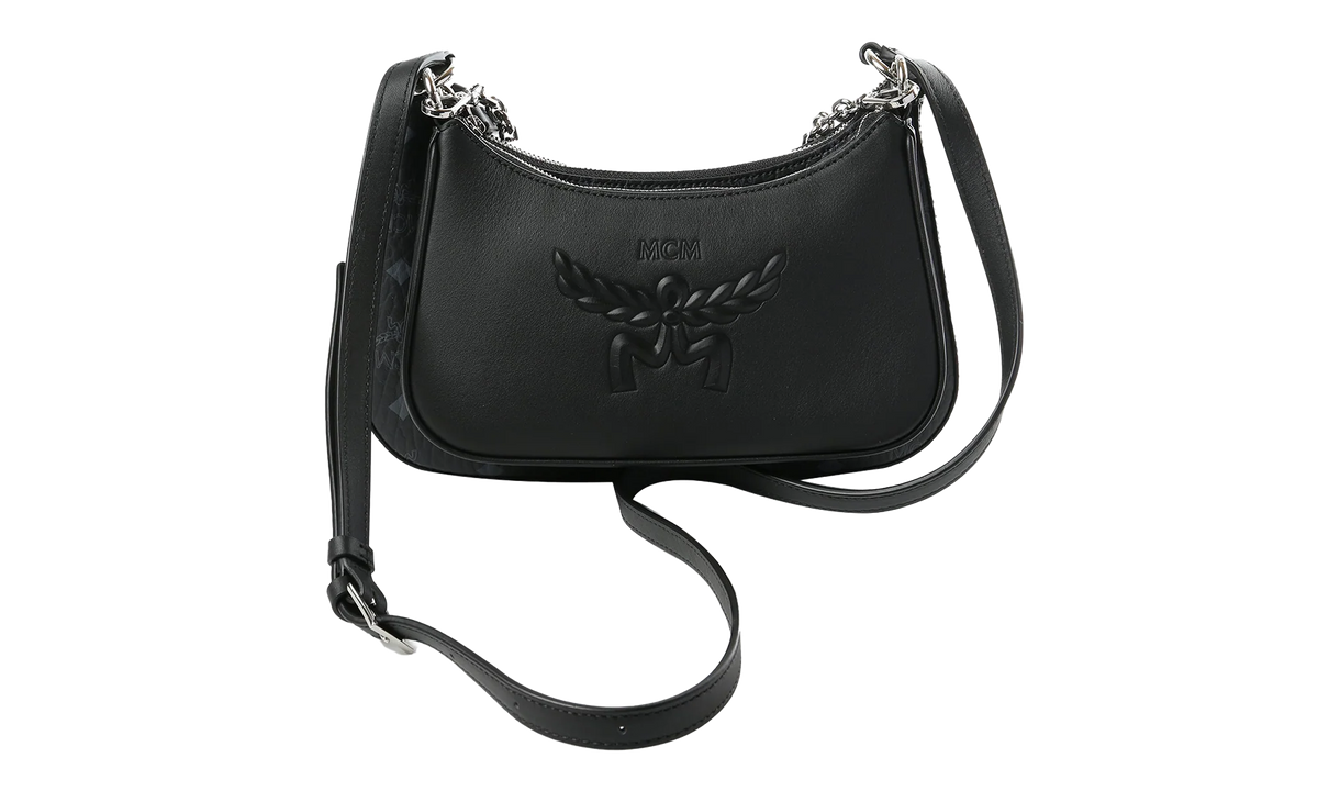 Small Aren Leather Mix Hobo in Visetos "Black" MWHGSTA04BK001
