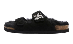 Open Toe Fur Slippers "Black" PMIH009F23LEA0011010