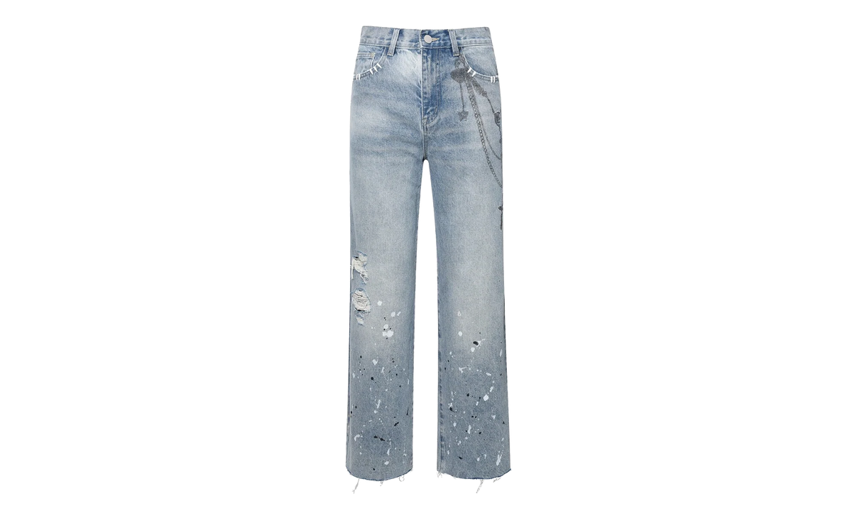 Printed Cross Chains Washed Denim Jean "Blue" BC23ZAWPT01 BLUE