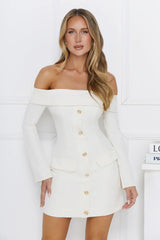 Between The Stars Off Shoulder Mini Dress Cream