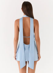 Alicia Satin Halter Mini Dress - Pale Blue