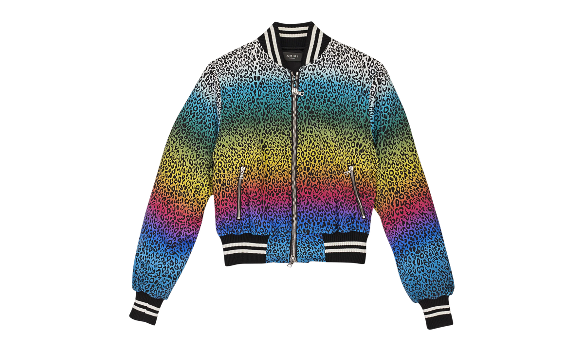 Silk Rainbow Leopard Bomber Jacket "Black" WOBOM-SLRBLW