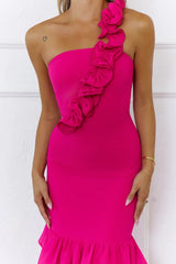 Blooming In Summer One Shoulder Maxi Dress Pink