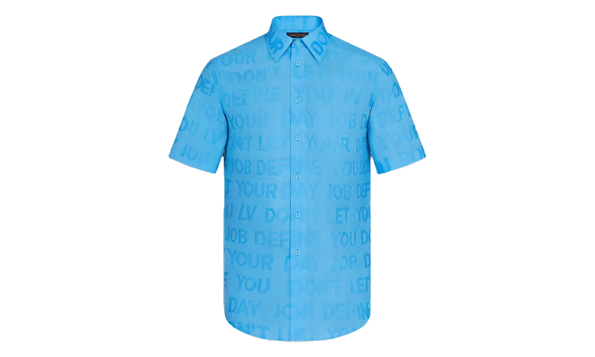 Tonal Letter Button Up Short Sleeve Shirt "Blue" 1A8XBP