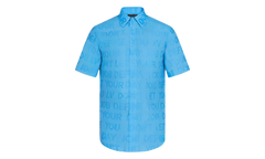 Tonal Letter Button Up Short Sleeve Shirt "Blue" 1A8XBP