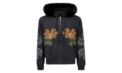 Faux Fur-Trimmed Embroidered Zip-Up "Black" BI0204900