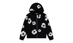 Cotton Wreath Rhinestone Studded Zip Hooded Sweatshirt "Black White" DT591