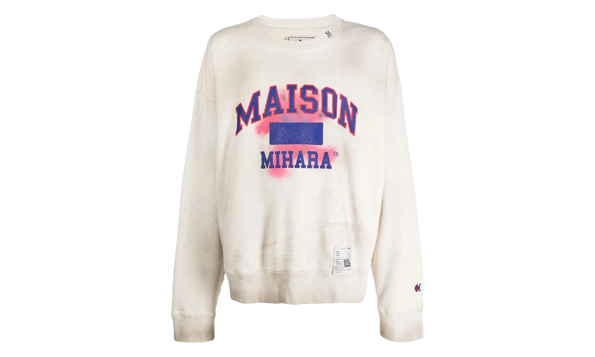 Distressed Teddy Bear Logo Crewneck Sweatshirt "Cream Multi" J10PO513 WHITE