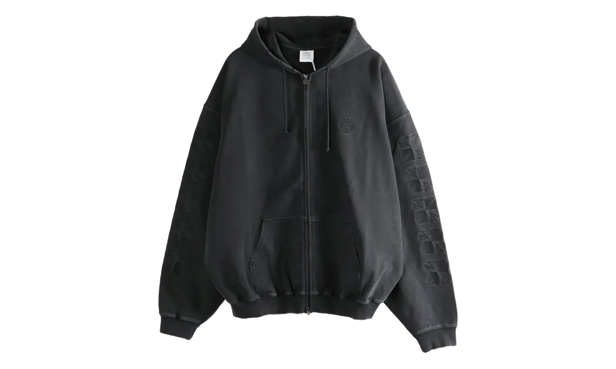 Embroidered Biker Cross Sleeves Zip Up Hoodie "Black" ME76ZU169B BLAC
