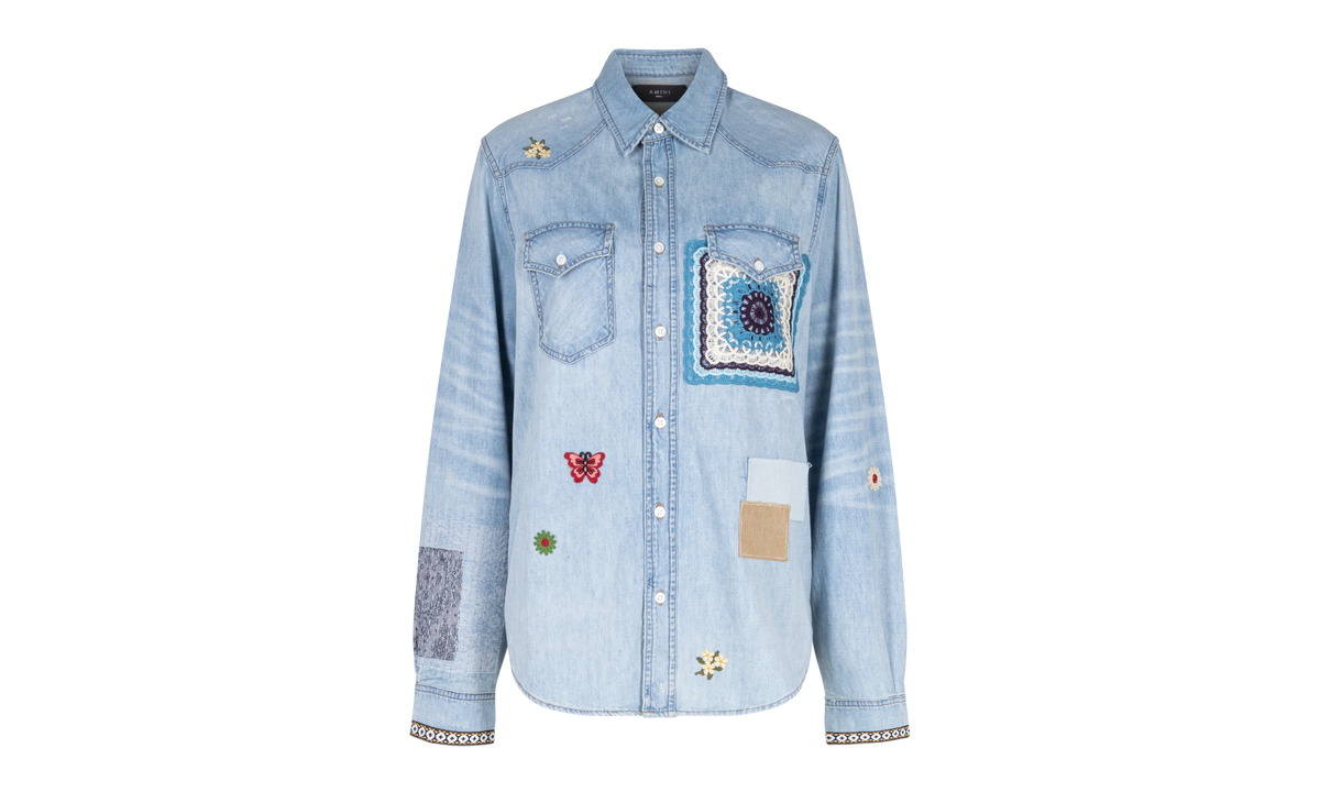 Crochet And Patch Denim Shirt "Blue" XTPS 0219