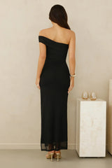 Berry Fresh Mesh One Shoulder Maxi Dress Black