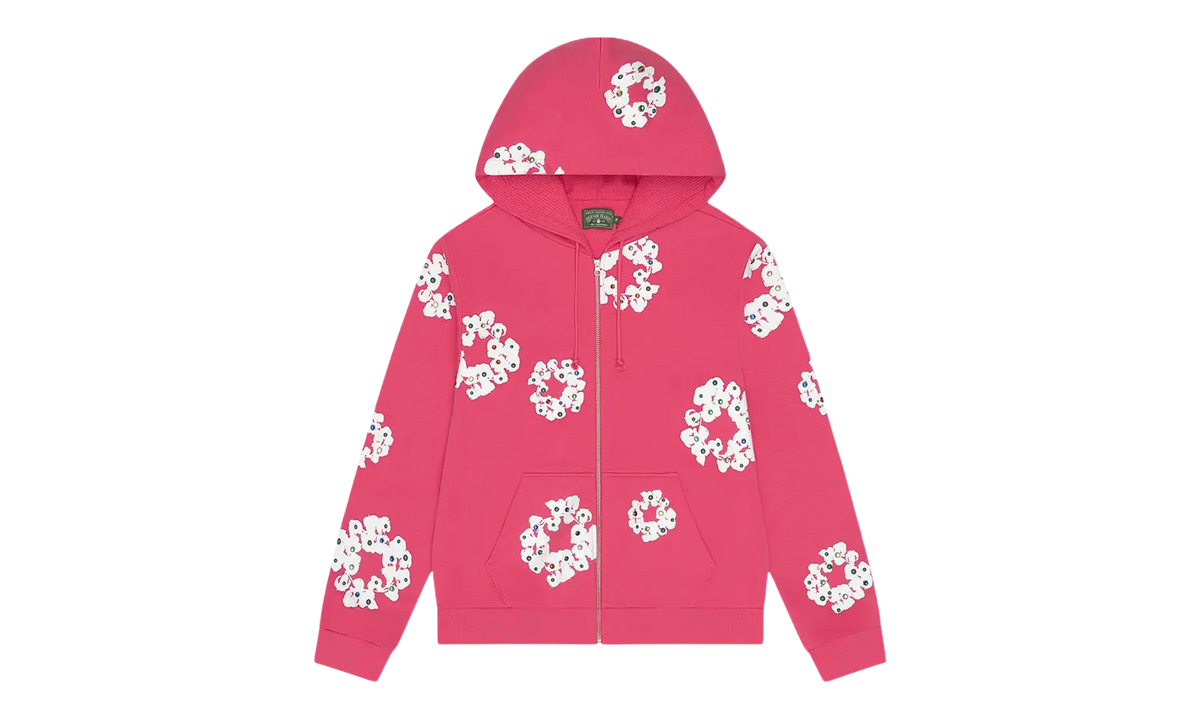 Rhinestone Cotton Wreath Zip Hoodie "Pink" DT510