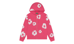 Rhinestone Cotton Wreath Zip Hoodie "Pink" DT510