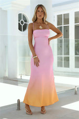 Amber Horizon Satin Maxi Dress Sunset