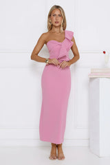 City Girl Energy One Shoulder Maxi Dress Pink