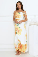 Crown Affair Off Shoulder Mesh Maxi Dress White