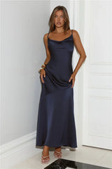 Brilliant Belle Satin Maxi Dress Navy